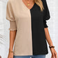 Contrast V-Neck Lantern Sleeve Blouse