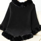 Fuzzy Trim Texture Three-Quarter Sleeve Poncho