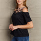 Perfee Leopard Print Round Neck Cold Shoulder Blouse