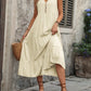 Decorative Button Notched Sleeveless Dress