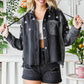 Veveret Star Embroidered Hooded Denim Jacket