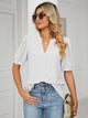 Florira Eyelet Notched Short Sleeve T-Shirt White