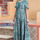 Paisley Print Flounce Sleeve Maxi Dress