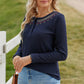 Embroidered Waffle-Knit Long Sleeve Henley Top