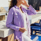 American Bazi Full Size Distressed Button Down Denim Jacket in Lavender