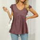 V-Neck Flutter Sleeve Babydoll Blouse