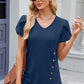 Decorative Button V-Neck Short Sleeve T-Shirt