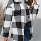 Plaid Button Up Long Sleeve Fuzzy Outerwear