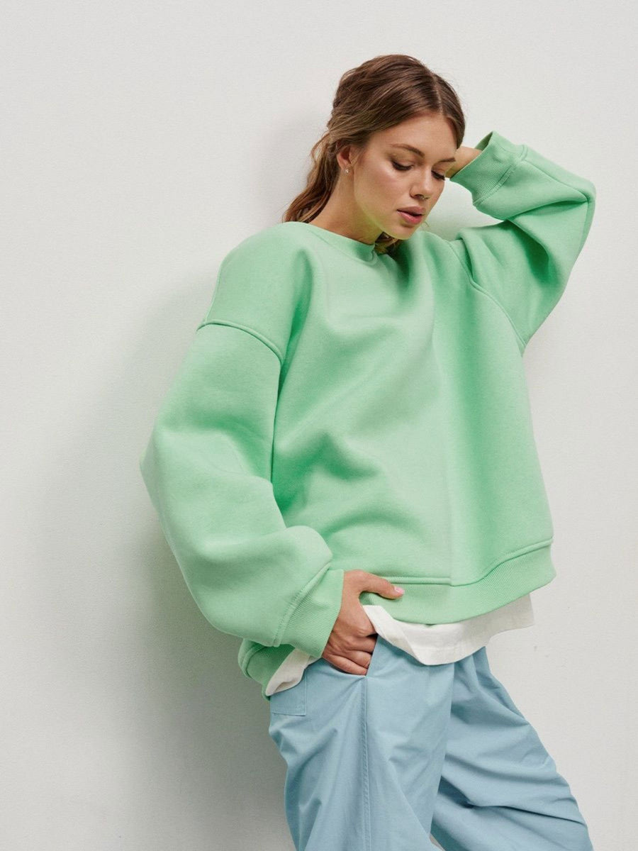 Oversize Round Neck Dropped Shoulder Sweatshirt Neon Green