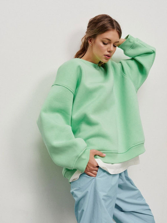 Oversize Round Neck Dropped Shoulder Sweatshirt Neon Green