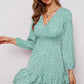 Printed Surplice Neck Puff Sleeve Ruffle Hem Dress