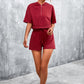 Half Zip Cropped Hooded T-Shirt and Shorts Set