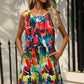 Printed Round Neck Sleeveless Dress with Pockets