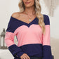 Color Block V-Neck Long Sleeve Top