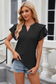 Eyelet Notched Short Sleeve T-Shirt Black
