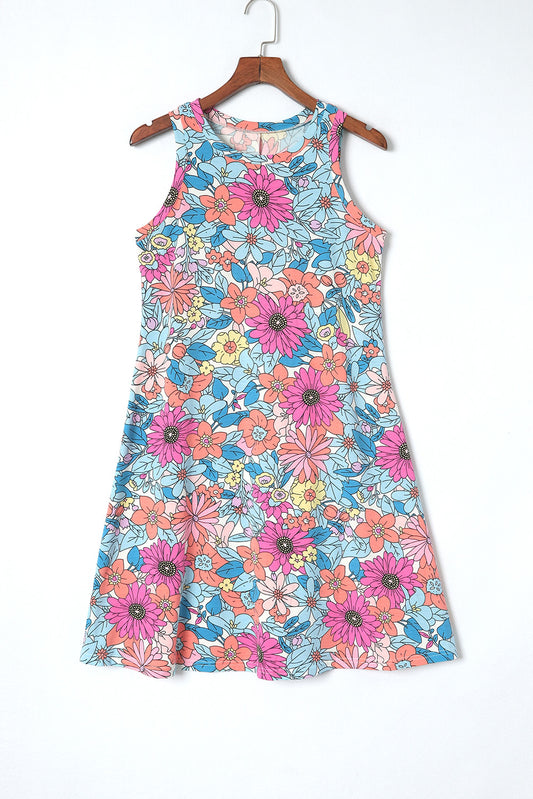 Floral Round Neck Sleeveless Dress