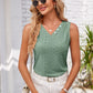 Eyelet Decorative Button V-Neck Tank