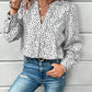 Printed Notched Long Sleeve Blouse