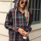 Drawstring Plaid Hooded Long Sleeve Top