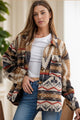 Geometric Button Up Long Sleeve Jacket Navy