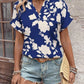 Flower Notched Short Sleeve Blouse