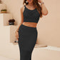 Openwork Cropped Tank and Split Skirt Set