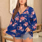 Plus Size Printed Tie Neck Balloon Sleeve Blouse