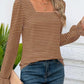 Striped Square Neck Flounce Sleeve Top