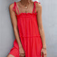 Tie-Shoulder Frill Trim Sleeveless Dress