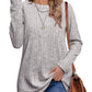 Ribbed Round Neck Long Sleeve Blouse