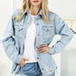 Distressed Button Up Frayed Hem Denim Jacket