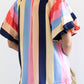 Color Block Button Up Balloon Sleeve Shirt