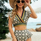 Printed Flutter Sleeve Ruffled Two-Piece Swimsuit