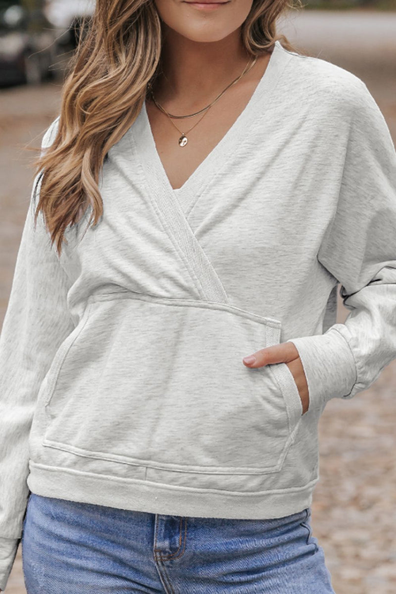 Surplice Long Sleeve Sweatshirt with Pocket