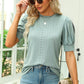 Openwork Round Neck Short Sleeve Blouse