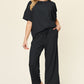 Double Take Full Size Texture Round Neck Short Sleeve T-Shirt and Wide Leg Pants