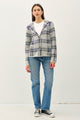Be Cool Plaid Long Sleeve Sweater Jacket with Front Patch Pockets Navy