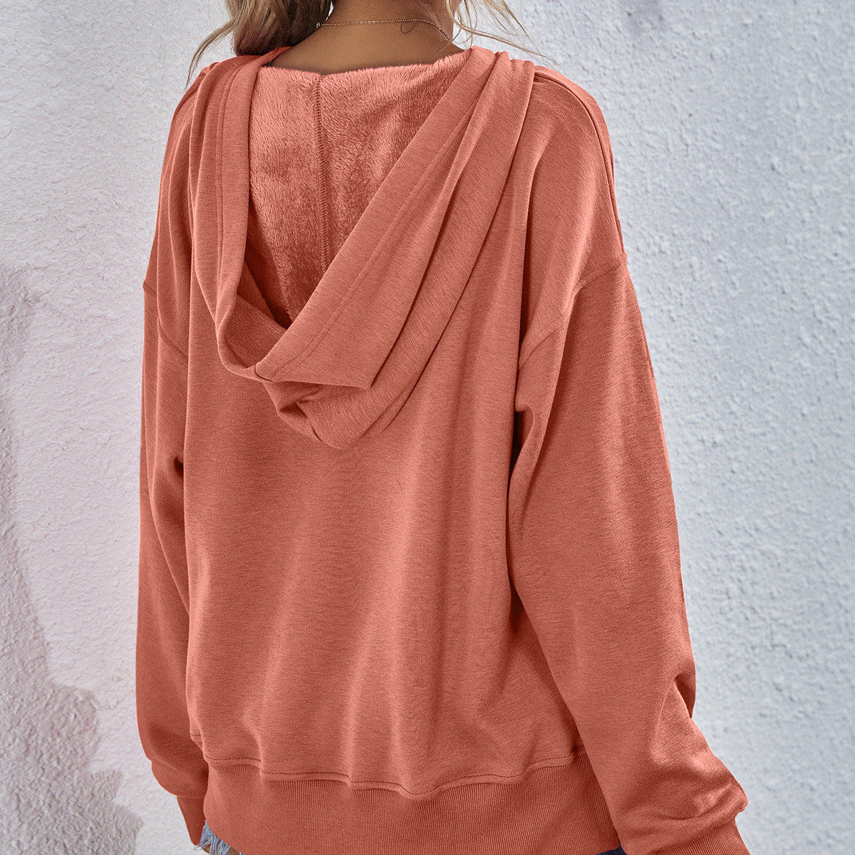 Dropped Shoulder Slit Hoodie