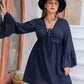 Plus Size Tie Front V-Neck Flare Sleeve Dress