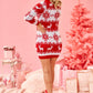 Reindeer & Snowflake Round Neck Sweater Dress