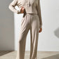 Half Button Long Sleeve Top and Pants Set