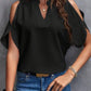 Notched Cold Shoulder Half Sleeve Blouse