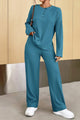 Ribbed Half Button Top and Pants Set Teal
