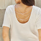 And The Why Pearly White Full Size Criss Cross Pearl Detail Open Back T-Shirt