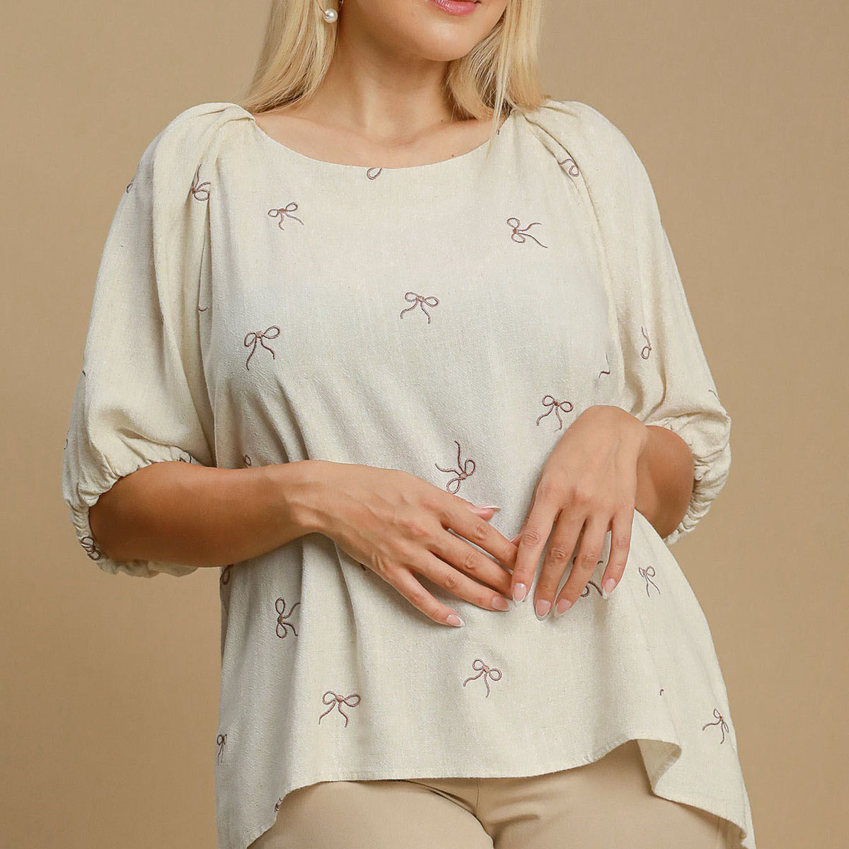 Umgee Full Size Linen Blend Ribbon Embroidered Top Plus Size