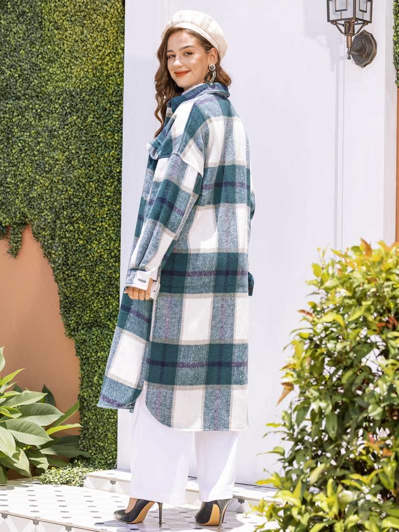 MeiMei Plaid Button Up Dropped Shoulder Coat