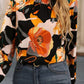 Floral Mock Neck Flounce Sleeve Blouse