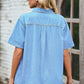 Pocketed Button Up Short Sleeve Denim Shirt