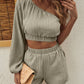 One Shoulder Long Sleeve Top and Shorts Set