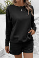 Round Neck Dropped Shoulder Top and Shorts Set Black